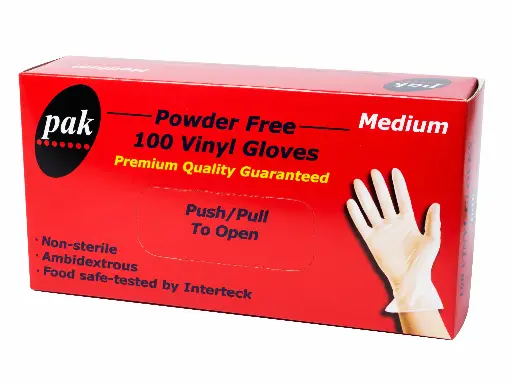 [GLOVES-M-PF] PAK VINYL CLEAR P/FREE  - MEDIUM