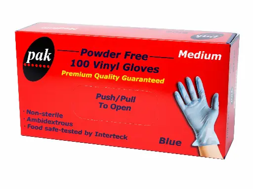 [GLOVES-B-M-PF] PAK VINYL BLUE P/FREE - MEDIUM