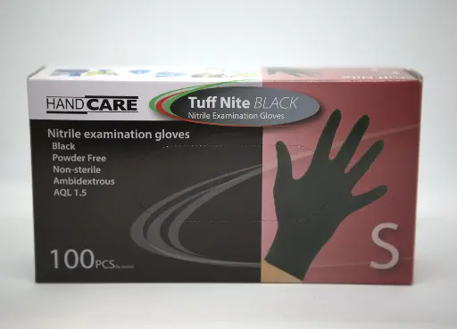 [6600TNBLK-S-CTN] HandCare TuffNite Black Nitrile Examination Gloves 100pk Glove - Small