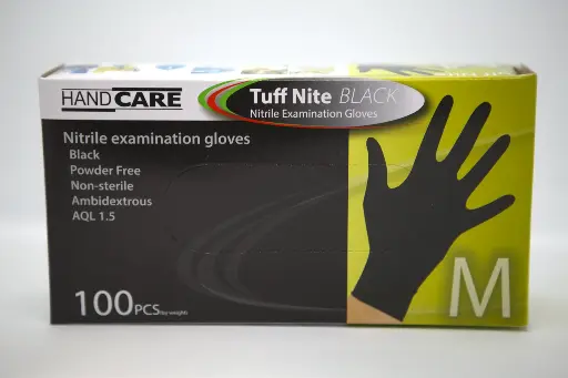 [6601TNBLK-M-CTN] HandCare TuffNite Black Nitrile Examination Gloves 100pk Glove - Medium