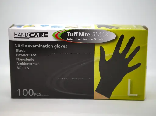 [6602TNBLK-L-CTN] HandCare TuffNite Black Nitrile Examination Gloves 100pk Glove - Large