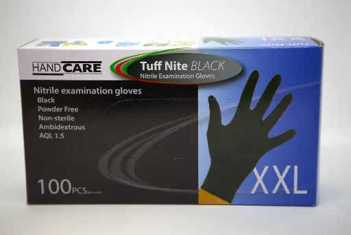 [6604TNBLK-XXL-CTN] HandCare TuffNite Black Nitrile Examination Gloves 100pk Glove - Extra Extra Large