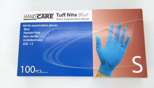 [605NPFB240-S-CTN] HandCare TuffNite Blue Powder Free Nitrile 240mm 100pk Glove - Small