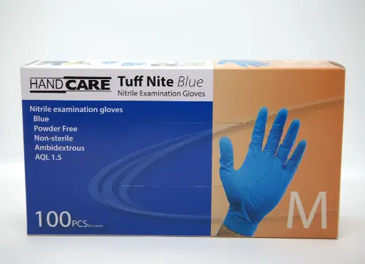 [606NPFB240-M-CTN] HandCare TuffNite Blue Powder Free Nitrile 240mm 100pk Glove - Medium