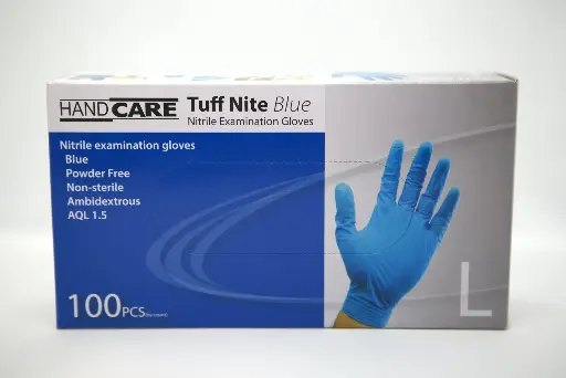 [607NPFB240-L-CTN] HandCare TuffNite Blue Powder Free Nitrile 240mm 100pk Glove - Large