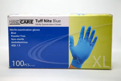 [608NPFB240-XL-CTN] HandCare TuffNite Blue Powder Free Nitrile 240mm 100pk Glove - Extra Large