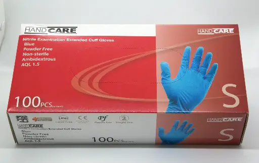 [615NPFB300-S-CTN] HandCare Blue Powder Free Nitrile 300mm 100pk Glove - Small