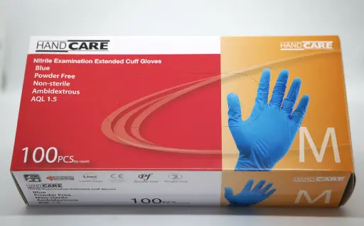 [616NPFB300-M-CTN] HandCare Blue Powder Free Nitrile 300mm 100pk Glove - Medium