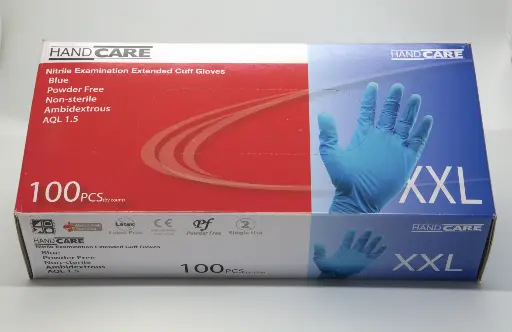 [619NPFB300-XXL-CTN] HandCare Blue Powder Free Nitrile 300mm 100pk Glove - Extra Extra Large