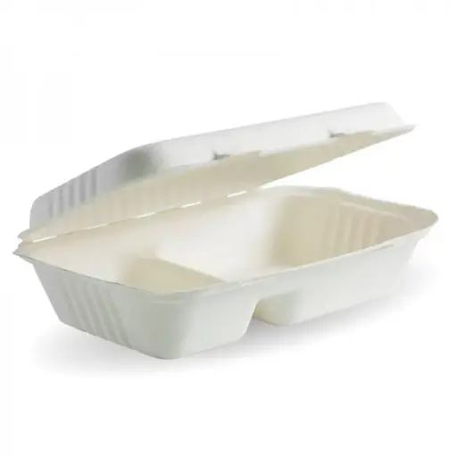 [WOW-SCC-9X6-2COMP] 200 SUGARCANE CLAMSHELL 9*6*3  2 COMPARTMENT