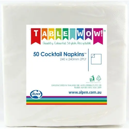 [380071] White Cocktail Napkin 25x25cm 2ply P50