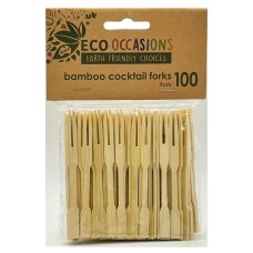 [460505] Forks Cocktail 9cm Bamboo Pk100x10